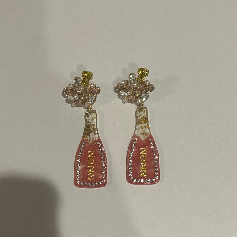 Gold & Pink Champagne Bottle Drop Earrings - Women Jewelry